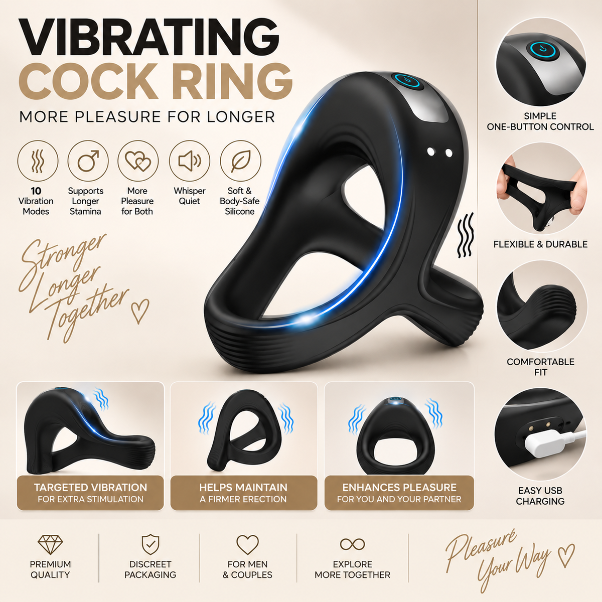 Vibrating Cock Ring – 10 Modes | Hapsy