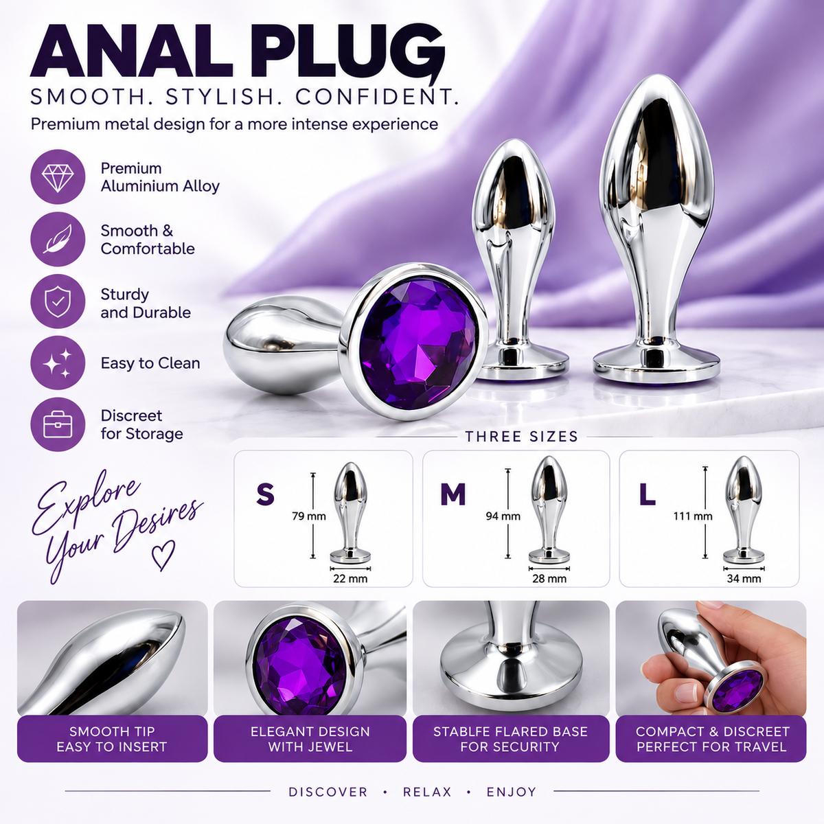 Premium Aluminium Anal Plug with Jewel | Hapsy