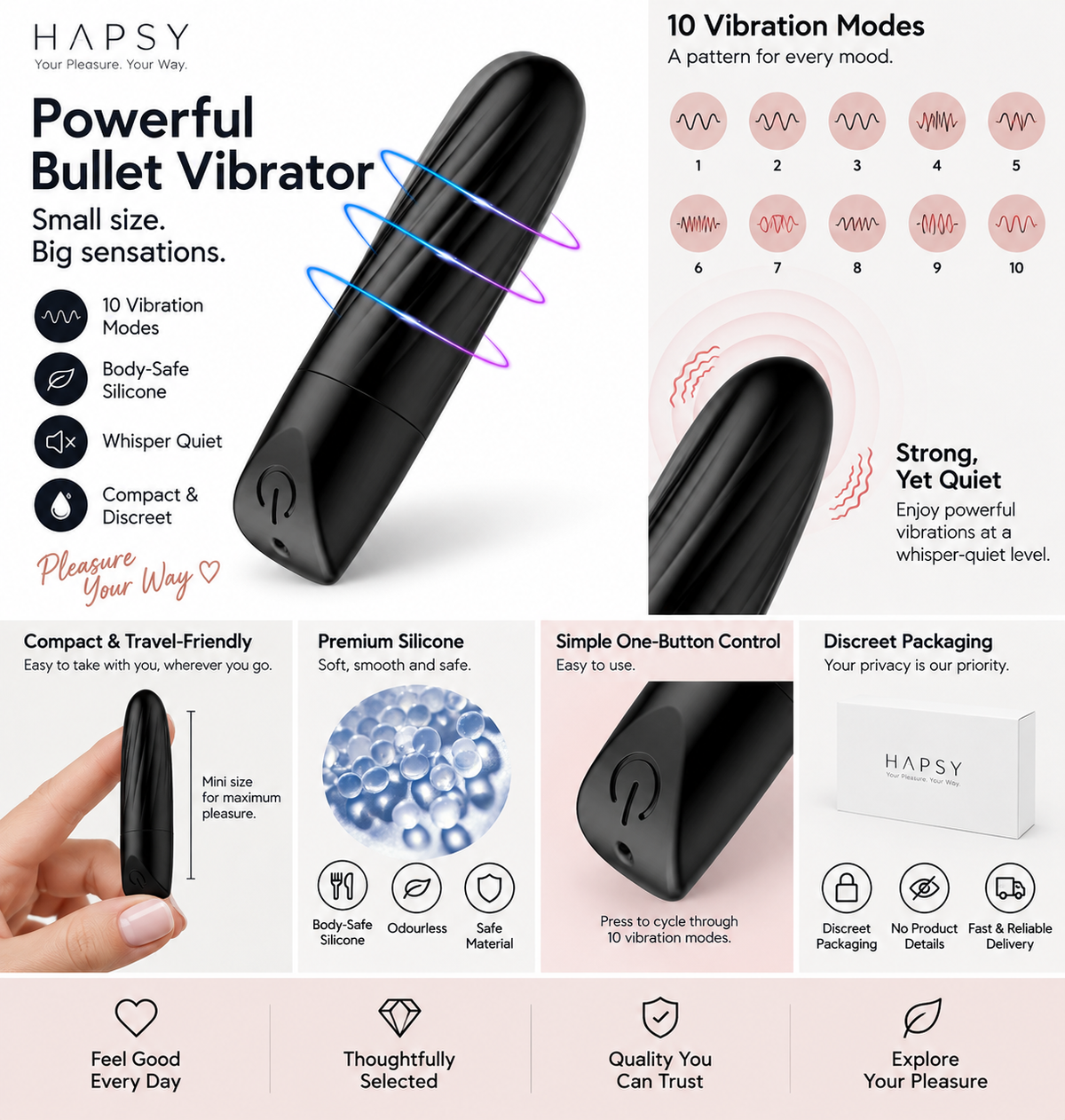Compact Bullet Vibrator – 10 Patterns | Hapsy