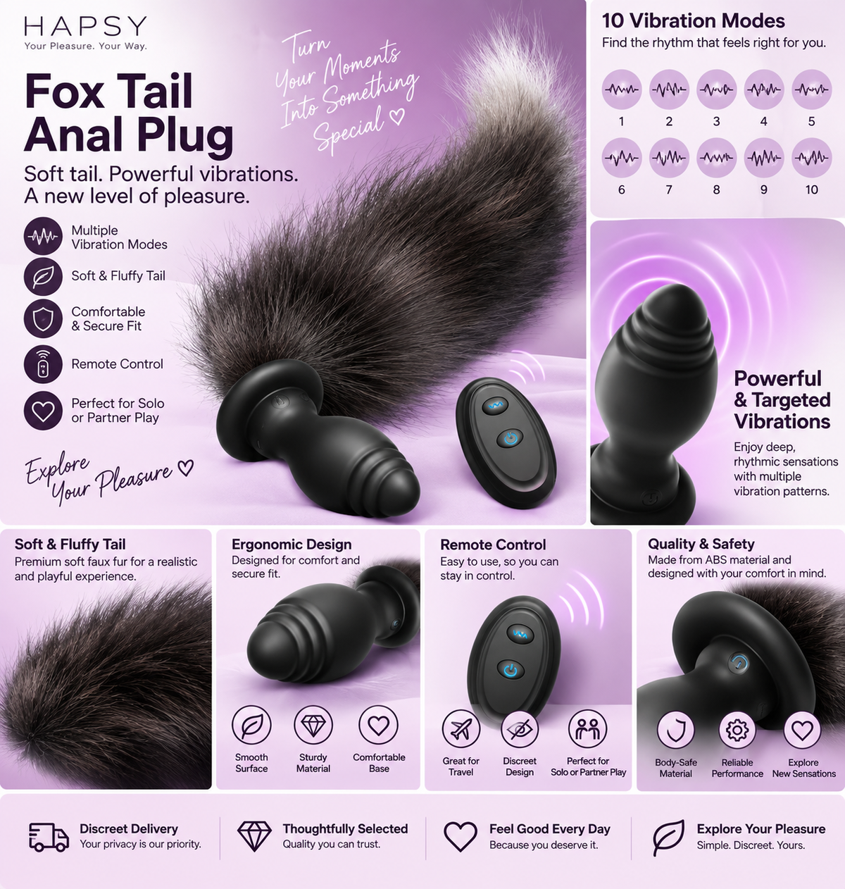 Vibrating Fox Tail Anal Plug - 10 Modes | Hapsy