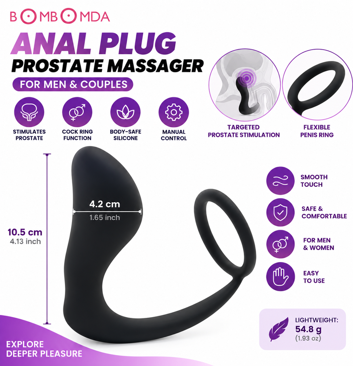 Silicone Prostate Massager with Cock Ring | Hapsy