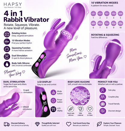 4-in-1 Rotating Rabbit Vibrator | Hapsy UK