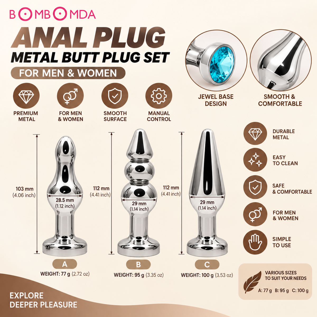 Metal Anal Plug - 3 Shapes | Hapsy