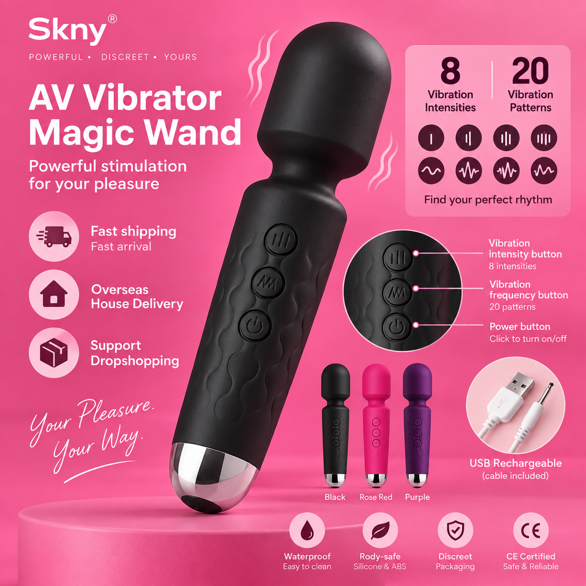 Mini Wand Vibrator - 20 Patterns & 8 Intensities | Hapsy