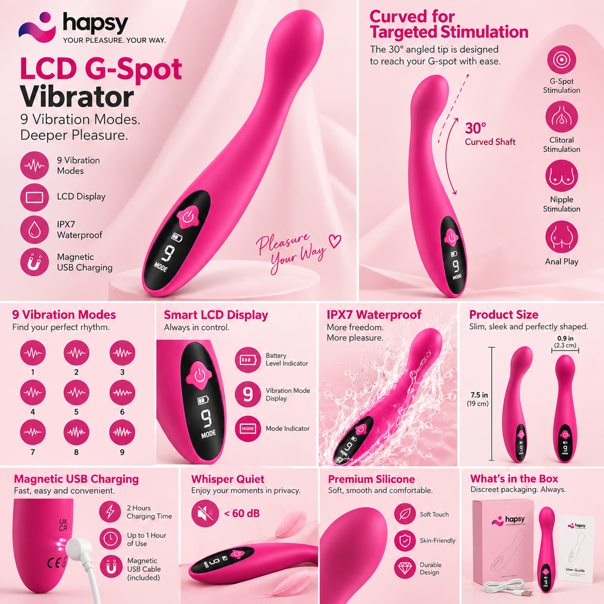 LCD G-Spot Vibrator - 9 Modes | Hapsy