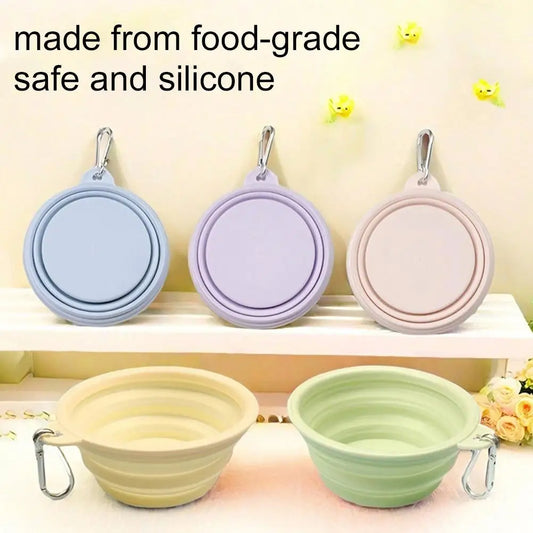 Collapsible Silicone Pet Bowl Portable Foldable Food-Grade Water Dish for Dogs Cats, Macaron Color Travel Feeding Bowl