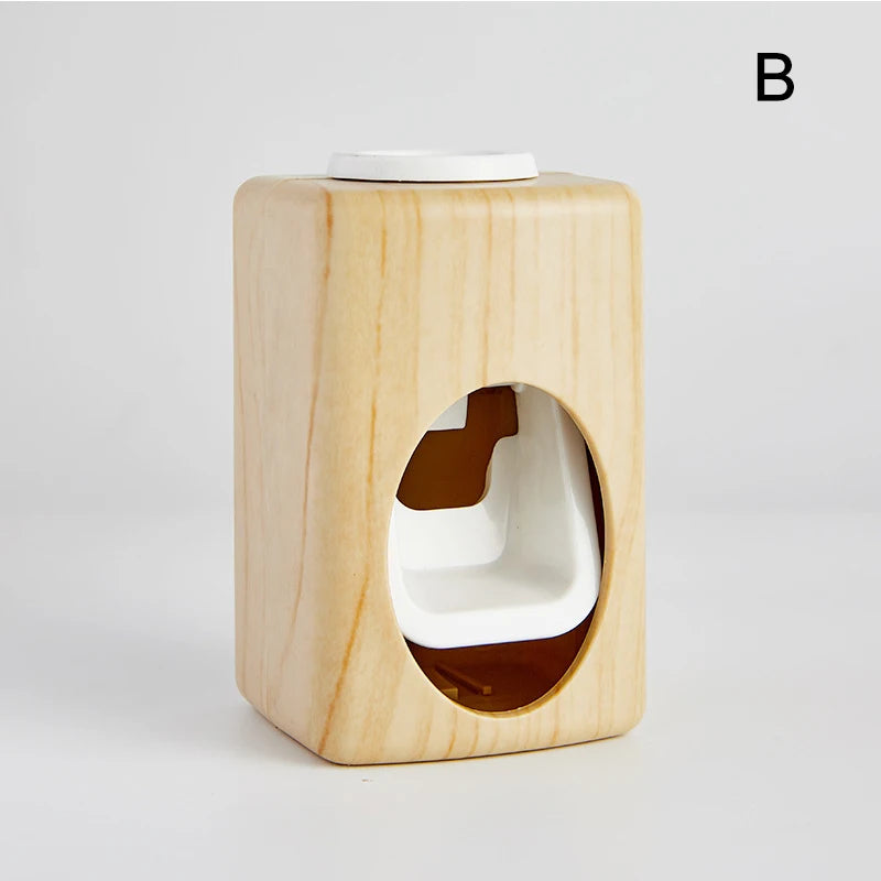 Wood Grain Wall-Mounted No-Punch Automatic Toothpaste Dispenser Toothpaste Frame Automatic Toothpaste Squeezer Household