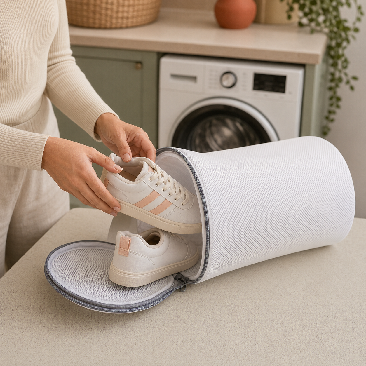 Reusable Cylindrical Shoe Washing Bag for Trainers
