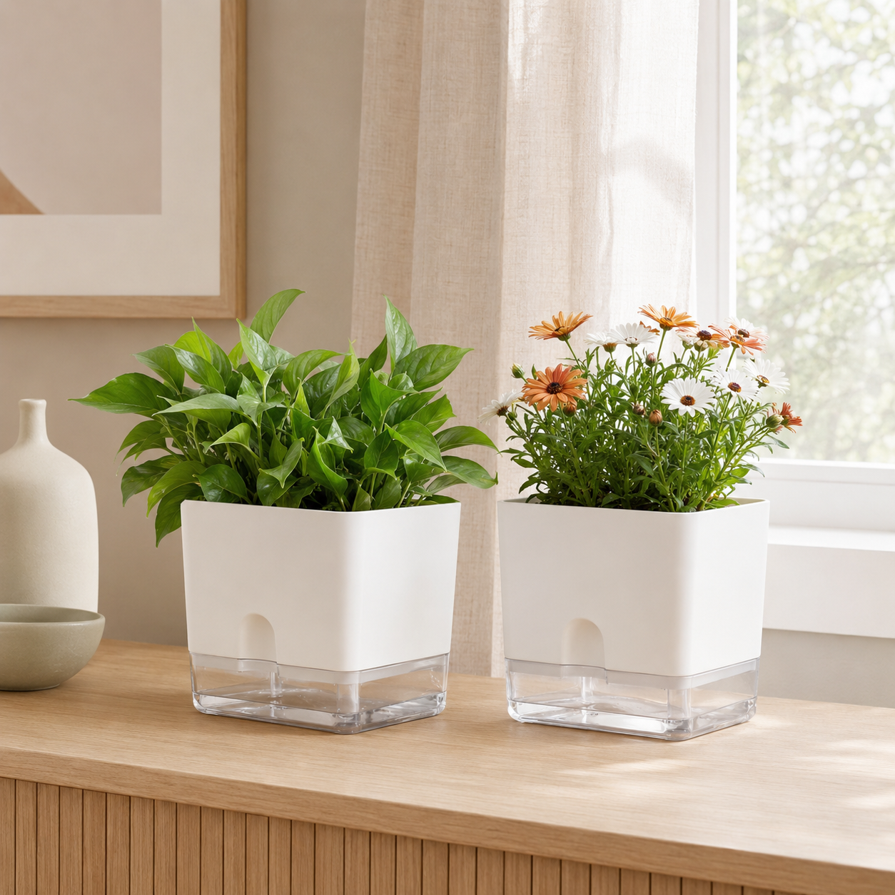 Set of 2 Self-Watering Planters for Plants