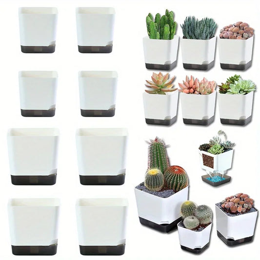 5Pcs Plant Pots, Self Watering Flower Pots Indoor Outdoor, Self Watering Planters with Drainage Hole & Clear Saucer Reservoir