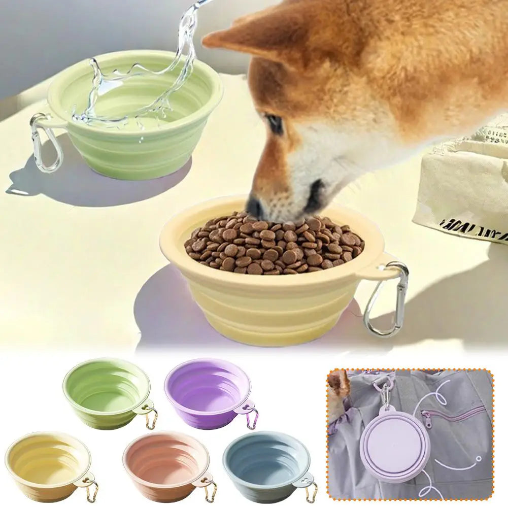 Collapsible Silicone Pet Bowl Portable Foldable Food-Grade Water Dish for Dogs Cats, Macaron Color Travel Feeding Bowl