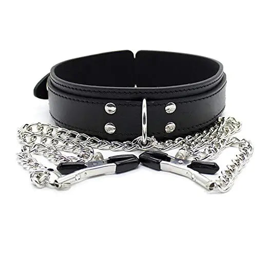 BDSM Collar with Chain & Adjustable Clamps | Hapsy