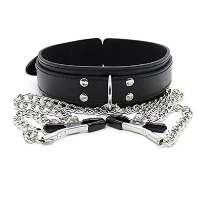 BDSM Collar with Chain & Adjustable Clamps | Hapsy