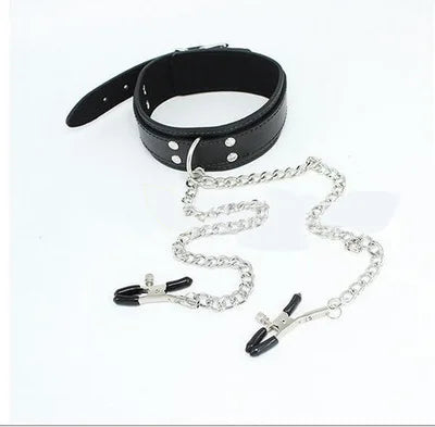 BDSM Collar with Chain & Adjustable Clamps | Hapsy