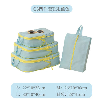 Packing Cubes Taslan Yellow Four Piece Set Space Saving Compression Luggage Organizer with Shoe Bag for Carry on Travel Vacation